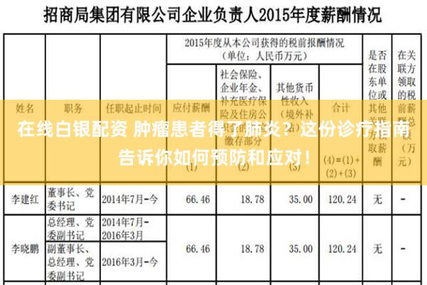 在线白银配资 肿瘤患者得了肺炎？这份诊疗指南告诉你如何预防和应对！